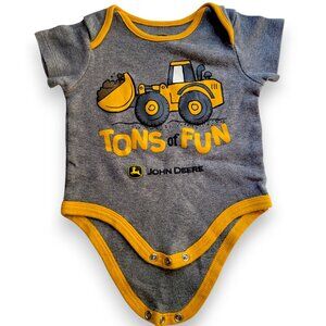 John Deere “Tons of Fun” Onesie 3–6M Gray & Yellow Tractor Baby Bodysuit NWOT